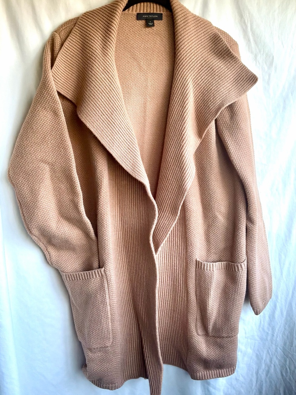 Ann Taylor Dusty Open-Front Shawl Collar Cardigan Cozy Holiday Luxe Sweater